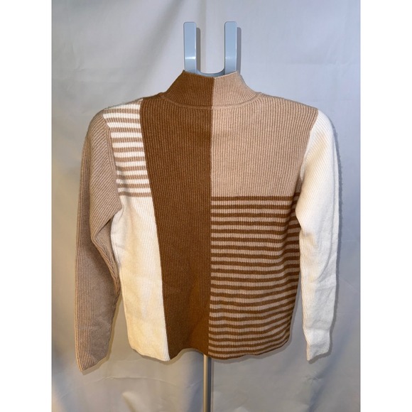 Windsor & White Sweaters - Windsor & White Brodie Cashmere Sweater Stripe Colourblock Mock Neck Chestnut S
